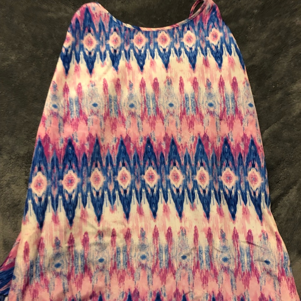 Womens Juniors Small FOREVER 21 Pink Blue Lined Cross Strap Top Festival